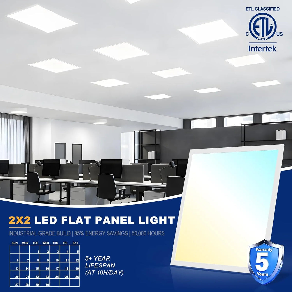JESLED 2x2 LED Flat Panel Light 5CCT Switchable Drop Ceiling
