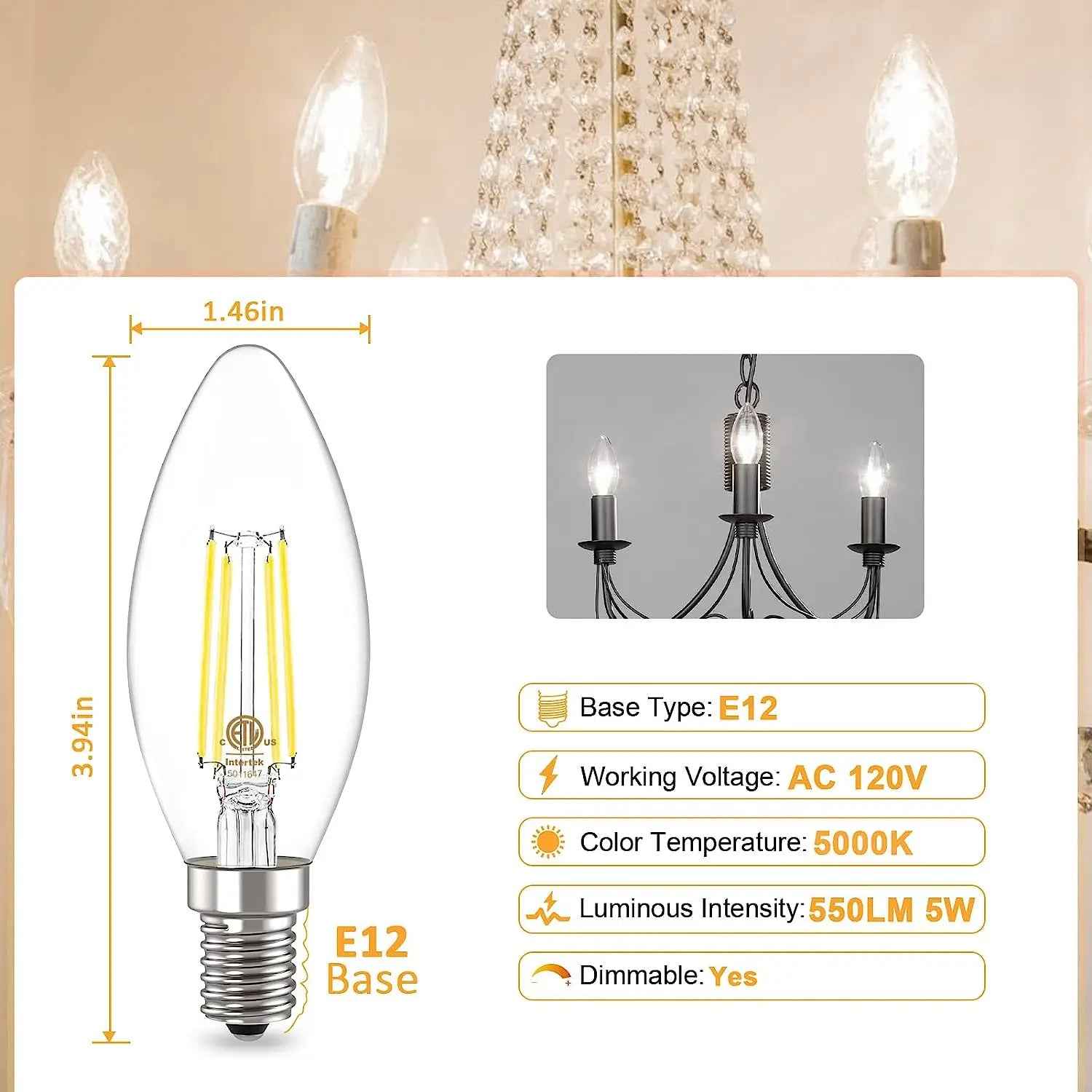 e12 grow light bulbs High Brightness E12 LED Dimmable Candle Bulb