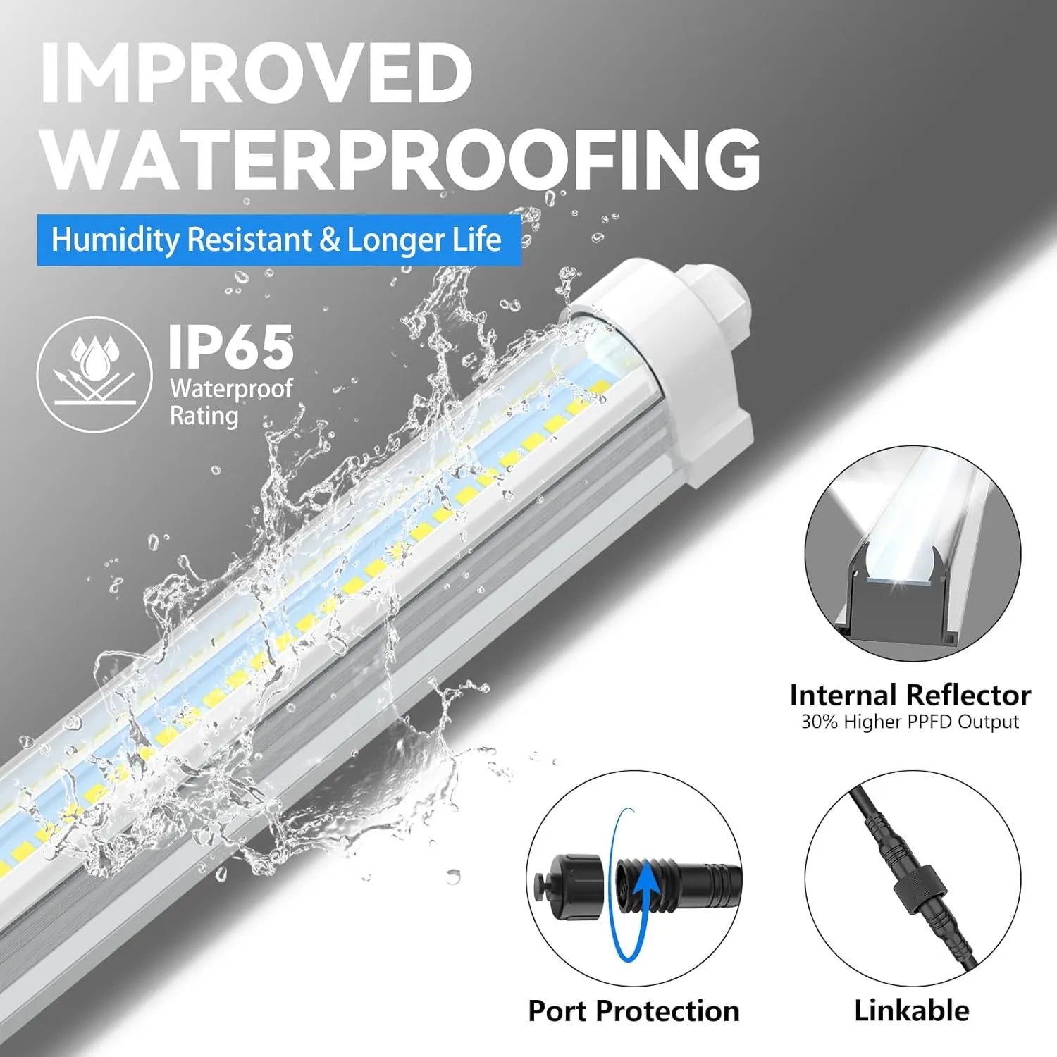 JESLED 4FT 48W Waterproof LED Linkable Grow Light Strip Full