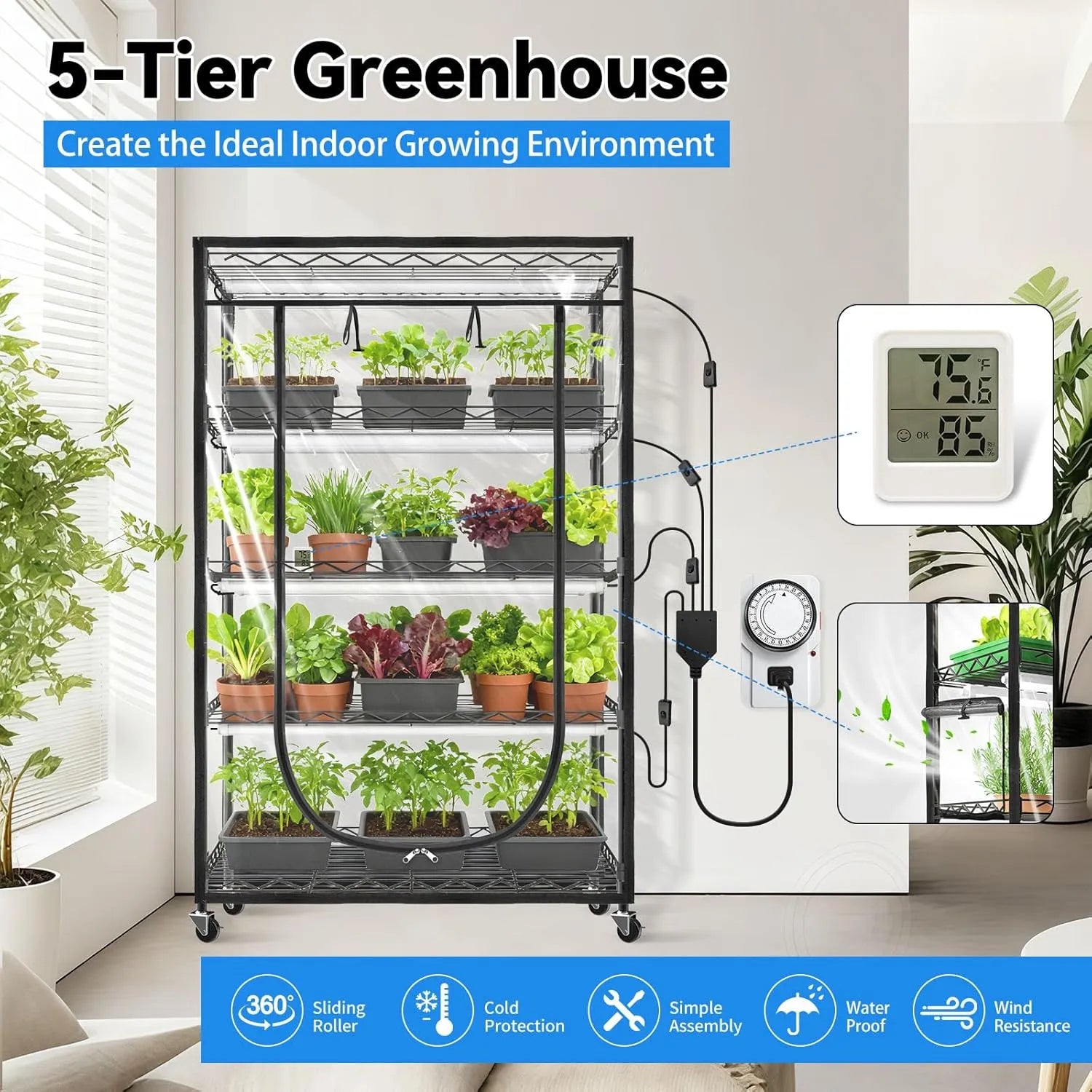 greenhouse plant stands indoor JESLED Indoor 5-Tier Greenhouse 36W 3FT LED Grow Light Full Spectrum 5000K – JESLED Lighting