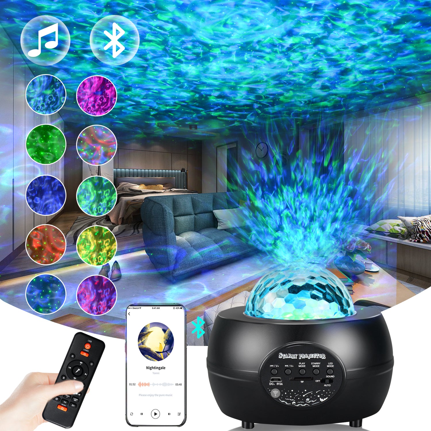 2 in 1 Galaxy Light Star Projector with Remote